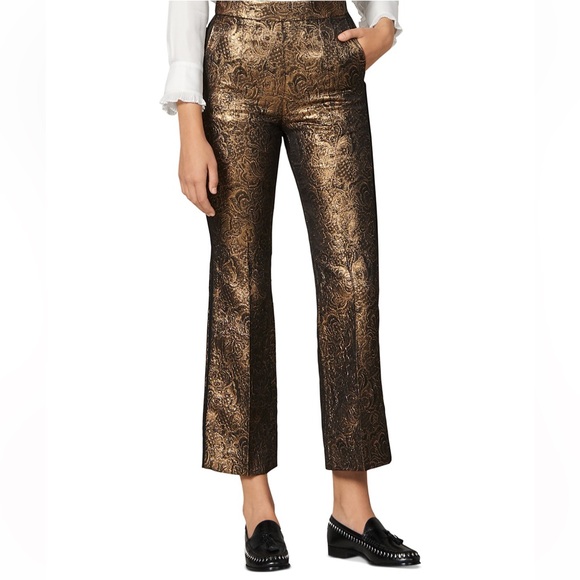SANDRO | $370 NWOT Goldy Brocade Cropped Straight Leg Jacquard Trouser Pants - Picture 12 of 13